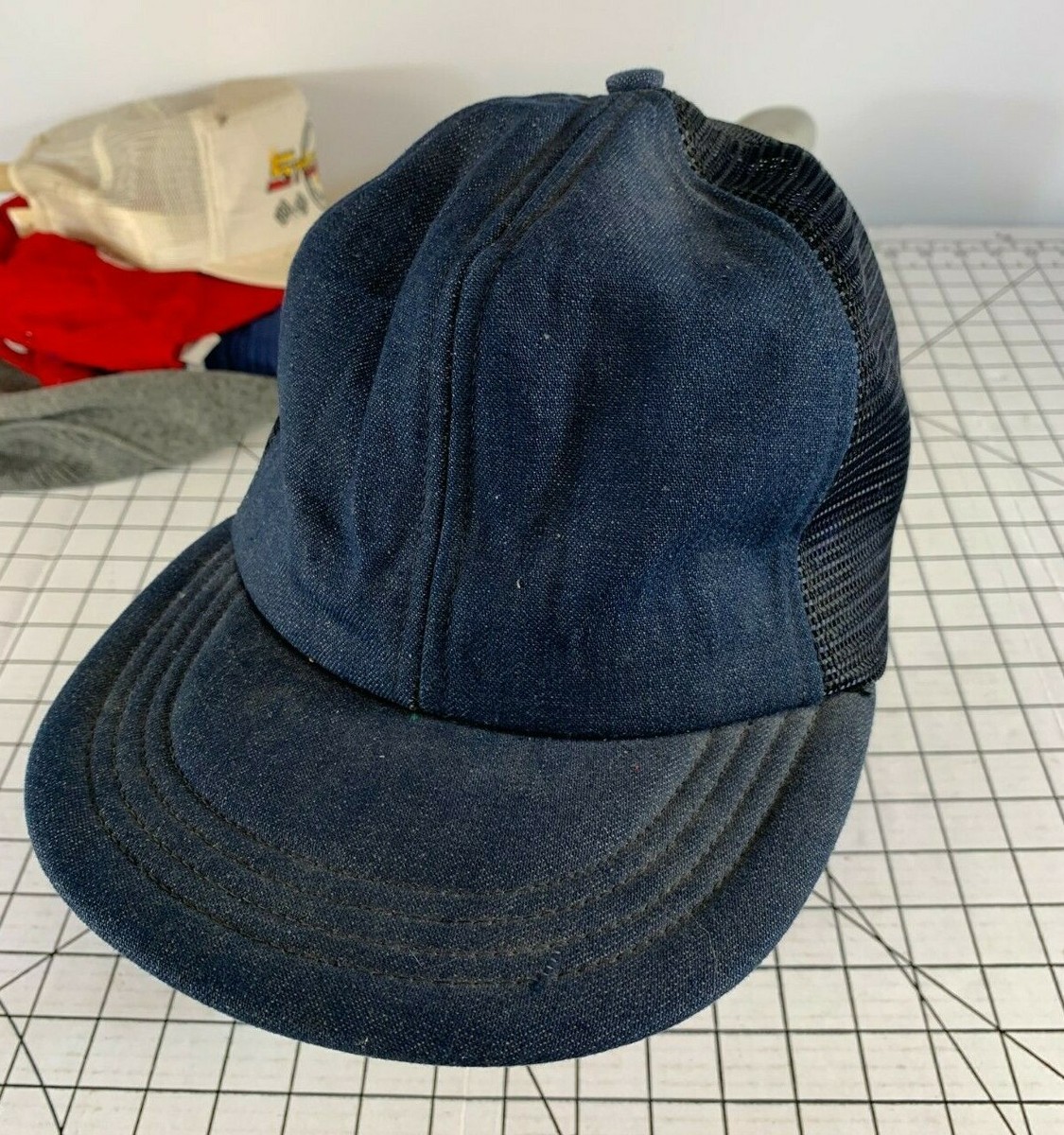 Vintage 70s 80s Raw Denim Jean Trucker Snapback Hat Cap