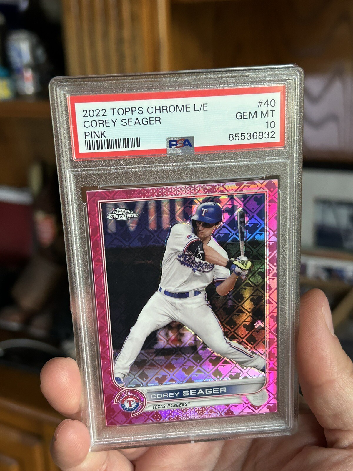 2022 Topps Chrome Logofractor Corey Seager Pink Refractor/199 PSA 10 Pop 1 view 3