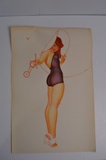 Vintage George Petty Pin-Up Lithograph Print MCM Purple Swimsuit 1947 Redhead