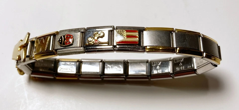 Pulsera de enfermeras de acero inoxidable Linx & More ITALIANA 6,6" con 17 eslabones 10 dijes Foto 2 de 4