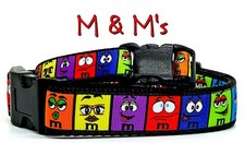 M & M's candy dog collar handmade adjustable buckle  1" or 5/8" wide or leash