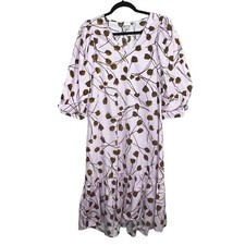 A New Day Womens M Lavender Floral Print Sleeved Ruffle Hem Dress Midi V-Neck