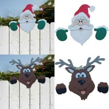 Christmas Fence Peeker Yard Garden Decoration Santa Claus Reindeer Grinch Gift