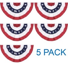 Anley 3x6 Ft USA Pleated Fan Flag 5 Pack - US Bunting Flags Half Fan Banner