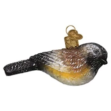 Old World Christmas Glass Ornament, Vintage Chickadee, 3.75" (W/ OWC Gift Box)