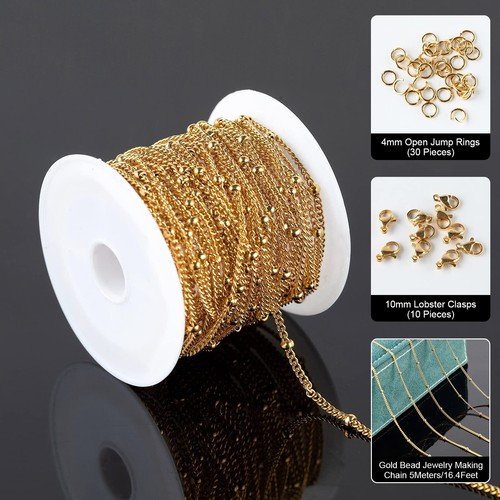 16.4 Feet Gold Chain Bead Stainless Steel Chain Link String Twisted Necklace ... - Picture 3 of 5