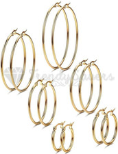 18ct Gold Plated Surgical Steel Click Top Ear French Lock Hoop Earrings 10-60mm