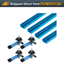 POWERTEC 4 pcs 36" Double-Cut Profile Universal T-Track & 4 pcs Hold Down Clamp