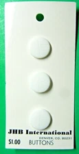 (3) VINTAGE JHB 1/2" DECORATIVE WHITE PLASTIC SHANK BUTTONS NOS CARD (J182)