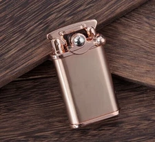 Double Action Retro Rocker Strike Flint Ignition Petrol Oil Lighter (Gold)