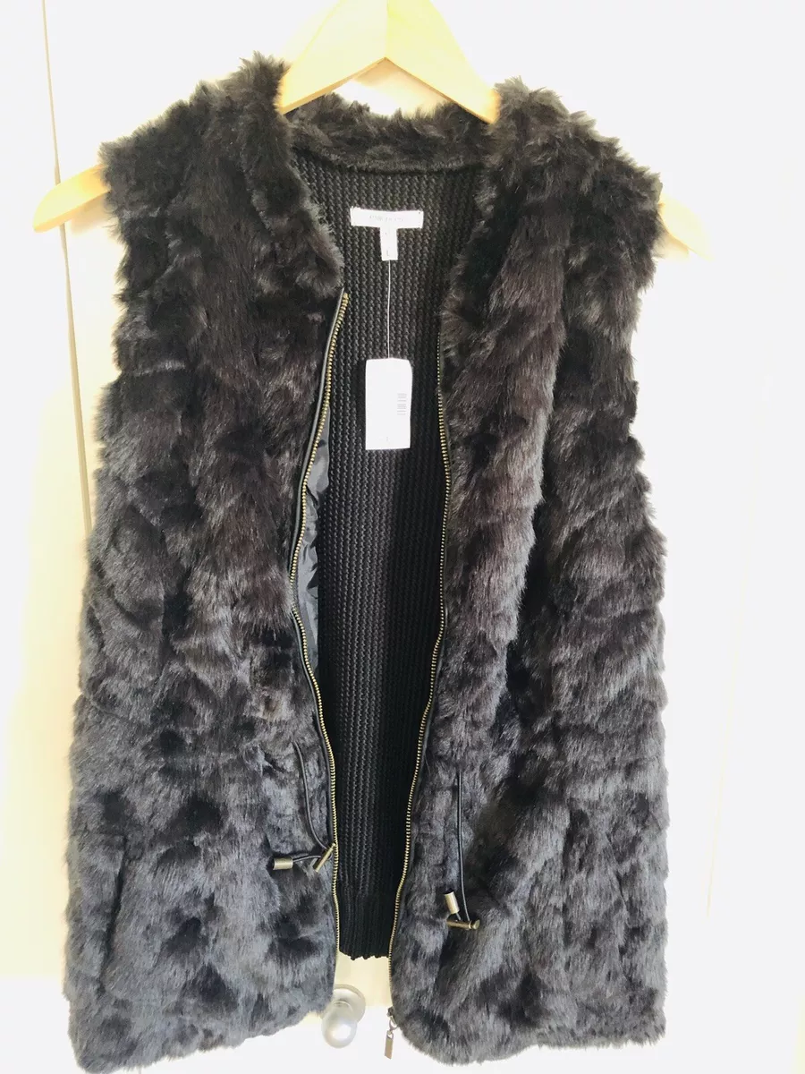 Women s Faux Fur Vest Maurices Size Large Black Zipper Front