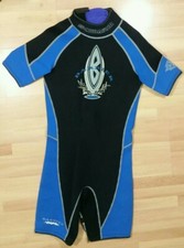 Skiwarm Barrier Wetsuit Flatlock Stitched Black Blue Short Sleeve Sz32M USA EUC