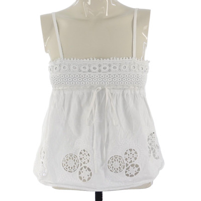 River Island Top Tanktop Häkel weiß Spitzendetails Cami Cutwork Sommer Gr UK 10