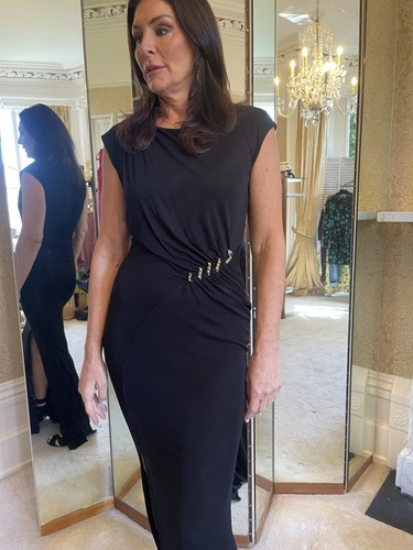 Vestido Roberto CAVALLI IT42 UK10 Negro Maxi Cintura Reunida Dorado Serpiente Adornado - Imagen 6 de 12