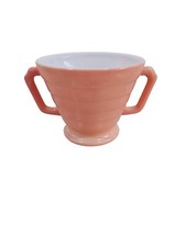 Vintage 1940s Hazel Atlas Platonite Moderntone Pink Double Handle Sugar Bowl