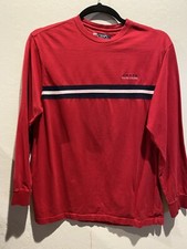 Vintage Chaps Ralph Lauren Large Crew Neck Red Sweater White Blue Stripe