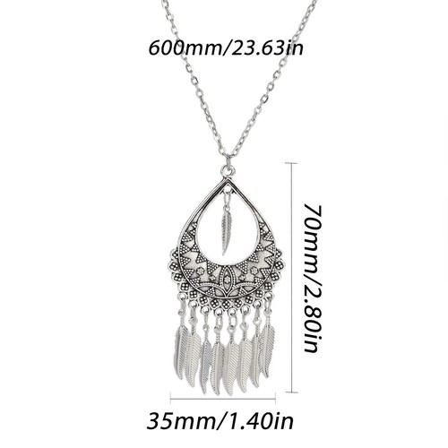 Bohemian Water Drop Pendant Earrings Necklace Set Long Tassel Dangle Earrings - Picture 4 of 6