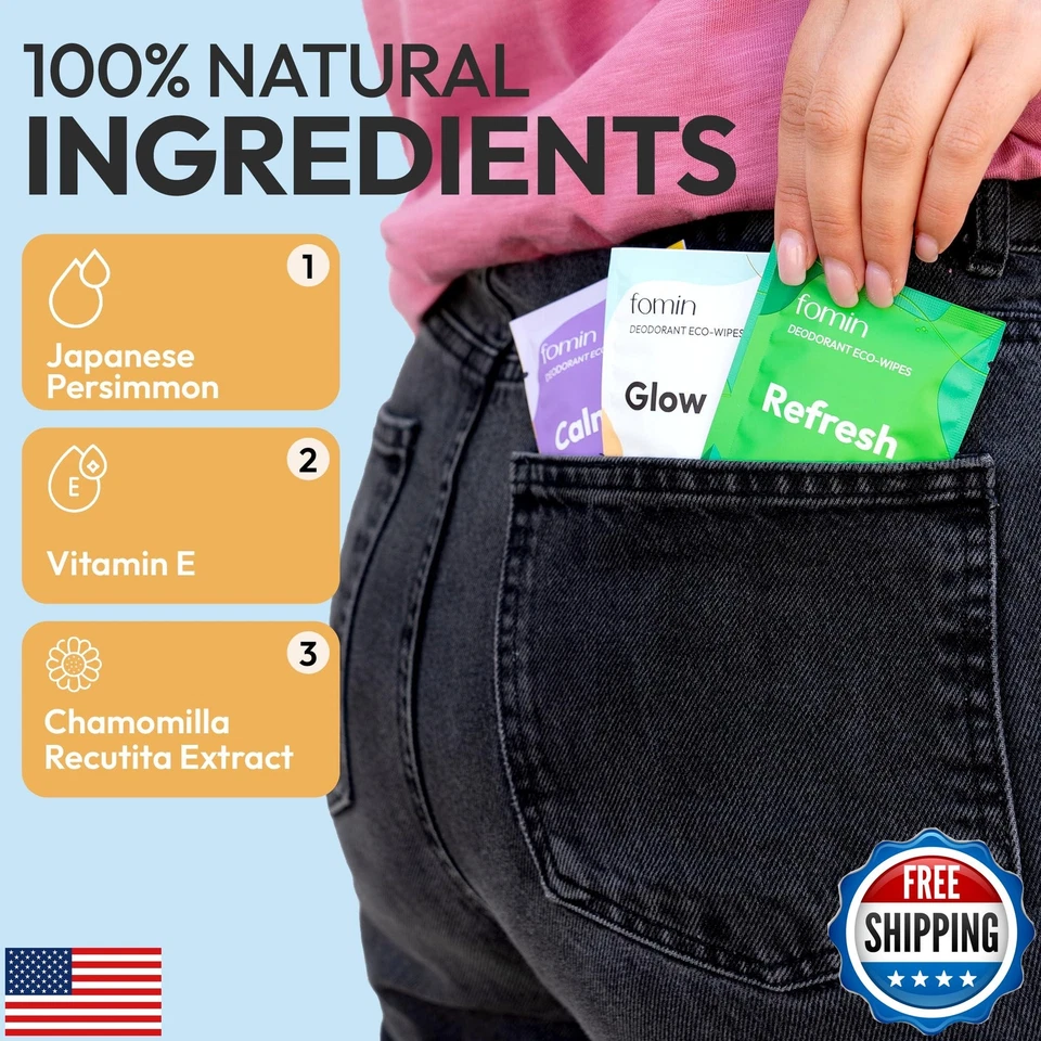 FOMIN Travel Deodorant Wipes - 15 Count - Glowing Coconut and Vanilla - pH Ba - Image 4 of 4