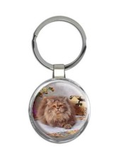 Cat : Gift Round Keychain Cute Kitten Pet Animal Feline Pets Lover Mom Dad