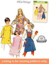 SEWING PATTERN Sew Womens Full Apron - Smock 1970s 70s Long Sleeve Vintage 9868