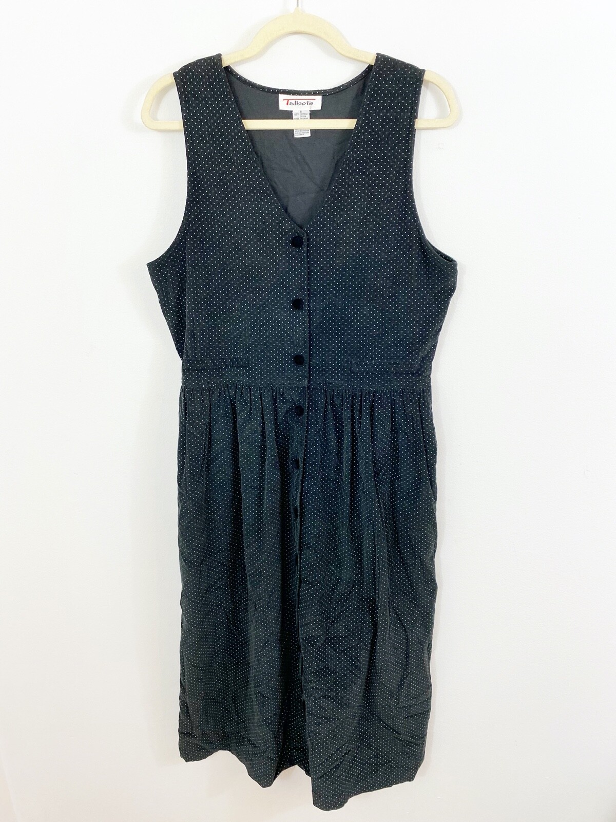 Talbots Black Polka Dot Button Front Sleeveless D… - image 1