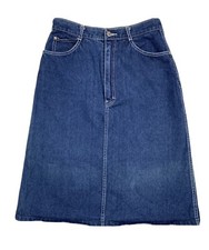 Vintage 1980s Gitano Denim Skirt High Waist Slit Blue Jean Stretchy Size 9