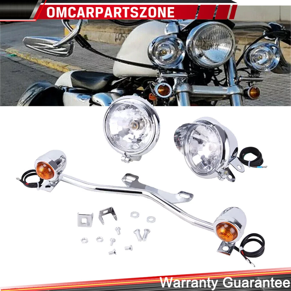 Motorcycle Driving Spot Fog Turn Signal Lights Bar W/ Bracket For Harley Honda - Image 3 of 4