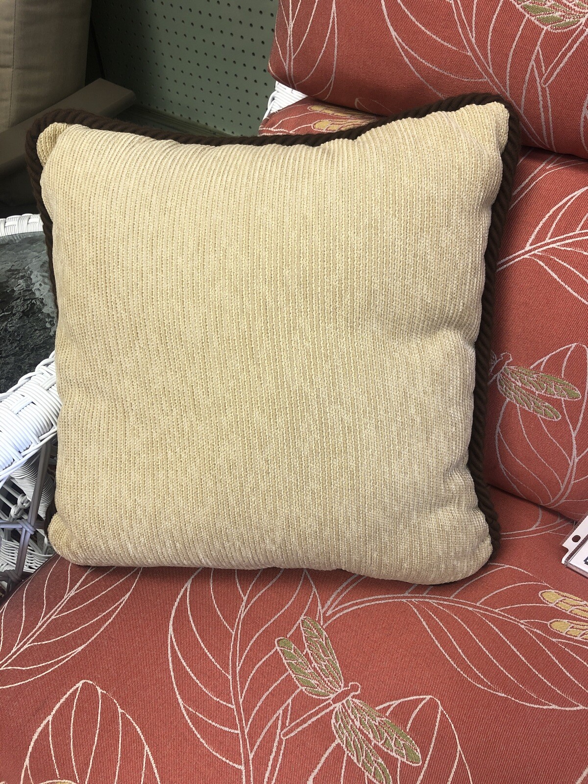 Gold Ribbed W/Brown Rope Border,Square 17”x17” Throw Pillow Lloyd