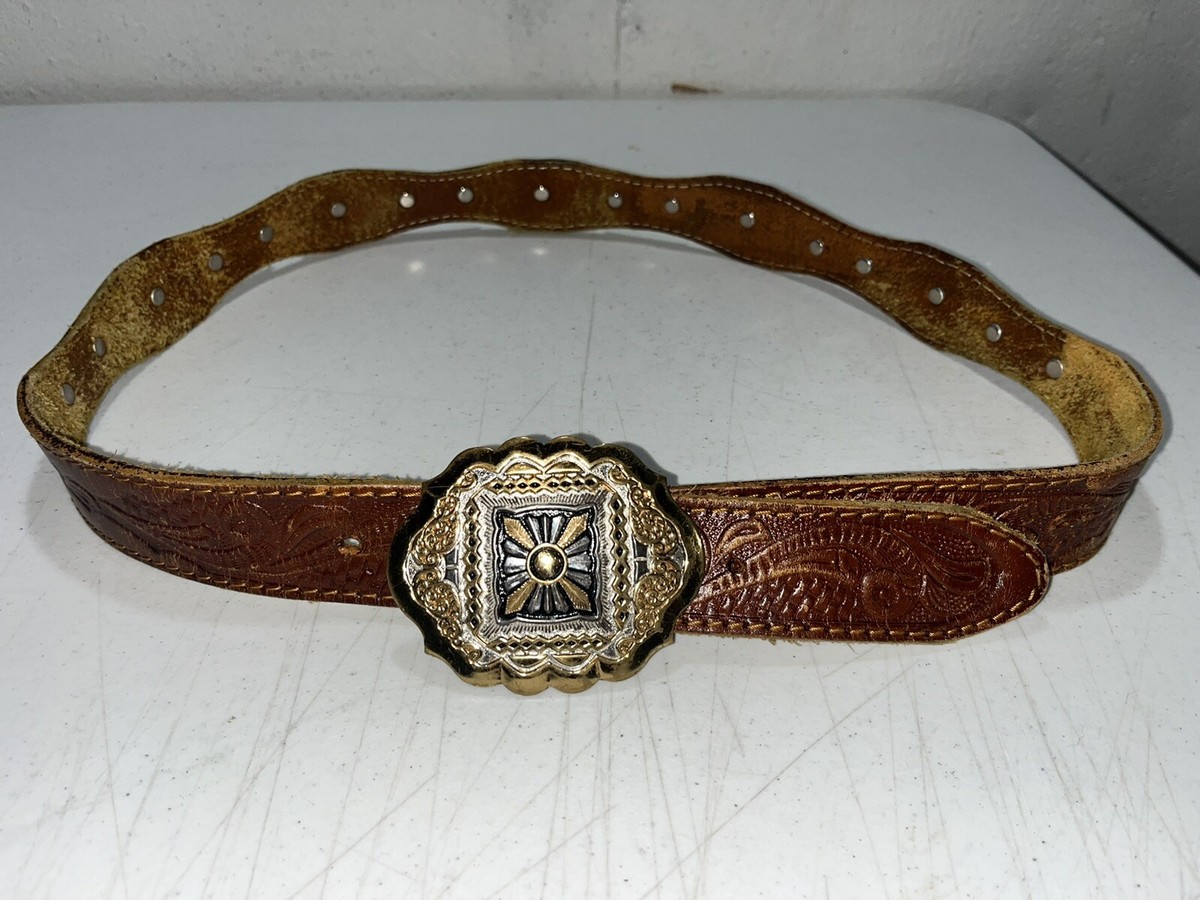 Vintage Embossed Leather Western Cowgirl Belt With Buckle  display picture 1