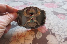 Vintage SILVER TURQUOISE INDIAN WARRIOR DANCING BELT BUCKLE