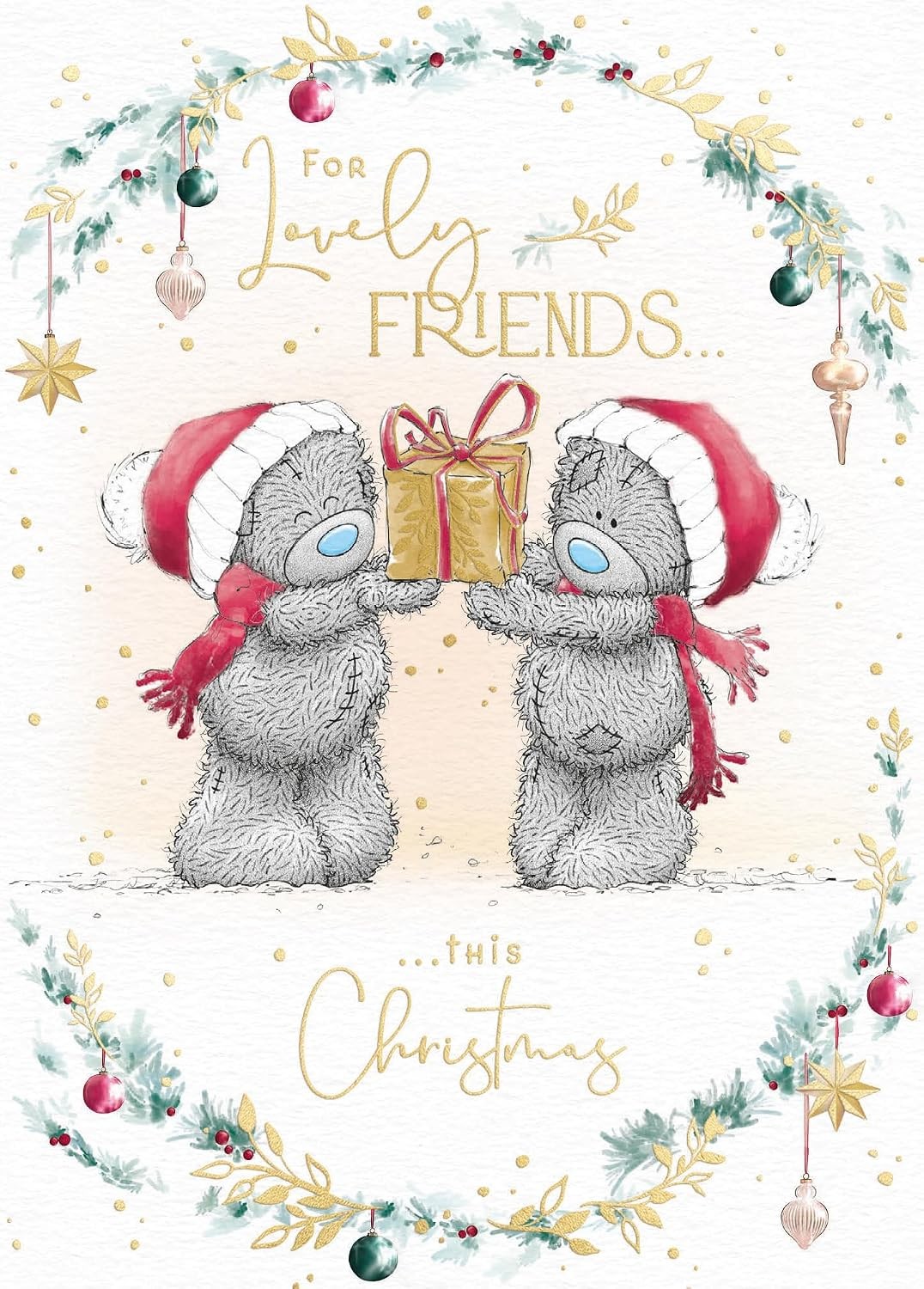 Me To You Tatty Teddy Christmas Card To Lovely Friends, With Two Tatty Teddy Bears Holding A Gift 12.2 x 17 cm - Official Collection - Image 2
