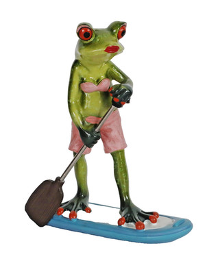 Frosch Frau Surfbrett Surfboard Stand Up Paddel Lurch Gecko Deko Figur Skulptur