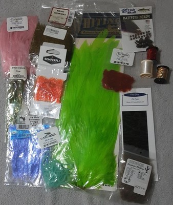 Fly Tying/Fishing Lot- Full Whiting Saddle Hackle Fl. Green + 13 items #4