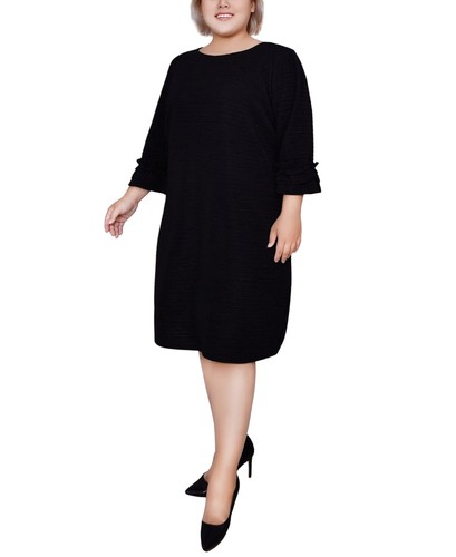 Ny Collection Womens Textured Knit Plus Size Dress WTXD4237D Black 3X - Picture 4 of 8
