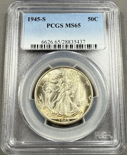 1945-S Walking Liberty Half Dollar 50c - PCGS MS65 - Light Toning PQ