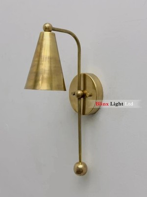 Mid-Century Modern Brass Wall Sconce Light | Handmade Cone Wall Lamp | Raw Brass
