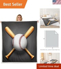 Sports Baseball Fleece Throw Blanket 3D Baseball Bat Printed Sherpa Blanket f...