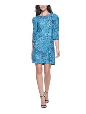 KENSIE DRESSES Womens Pouf Sleeve Short Wear To Work Shift Dress