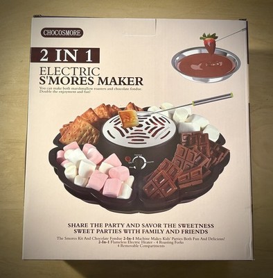 NEW S Mores Maker & Chocolate Cheese Fondue Pot 2 in 1 Electric Flameless 