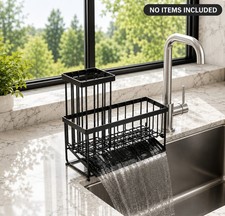 Black Kitchen Sink Organizer 304 Stainless Steel Sponge Holder Drain Tray, Towel