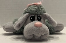 Vintage Tonka Plush Pound Puppies Newborn Furries 9  Gray Poodle With Pink Bow