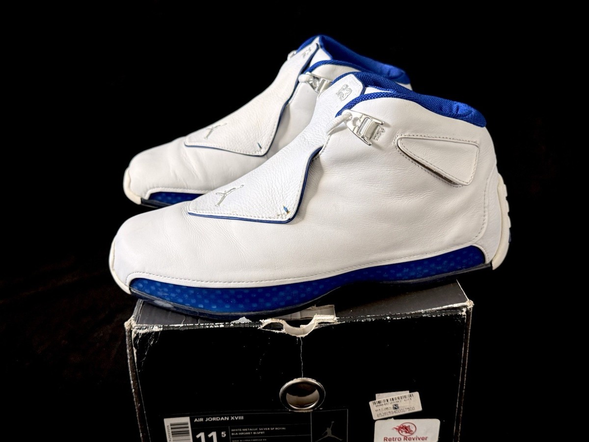 Air Jordan 18 OG Vintage White/Royal Blue 305869-101 Size 11.5 