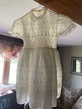VINTAGE GIRLS/ SHEER EYELET DRESS / BIG BOW / ESTATE/ OFF WHITE/ SIZE 6 / FORMAL