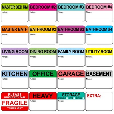 3 x2  Moving Labels for Boxes Color Coded 4 Bedroom, 600 Pcs Moving Stickers ...