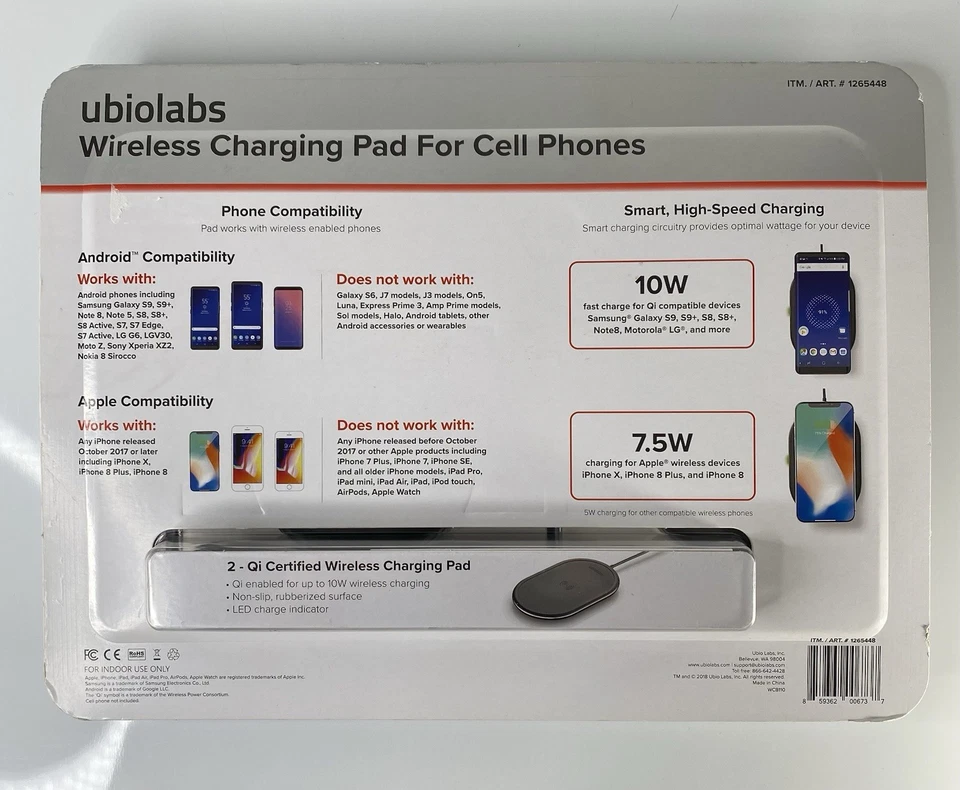 Ubiolabs Wireless Fast Charging Pads 2 Pk Qi for Cell Phones Apple Android - Image 2 of 4