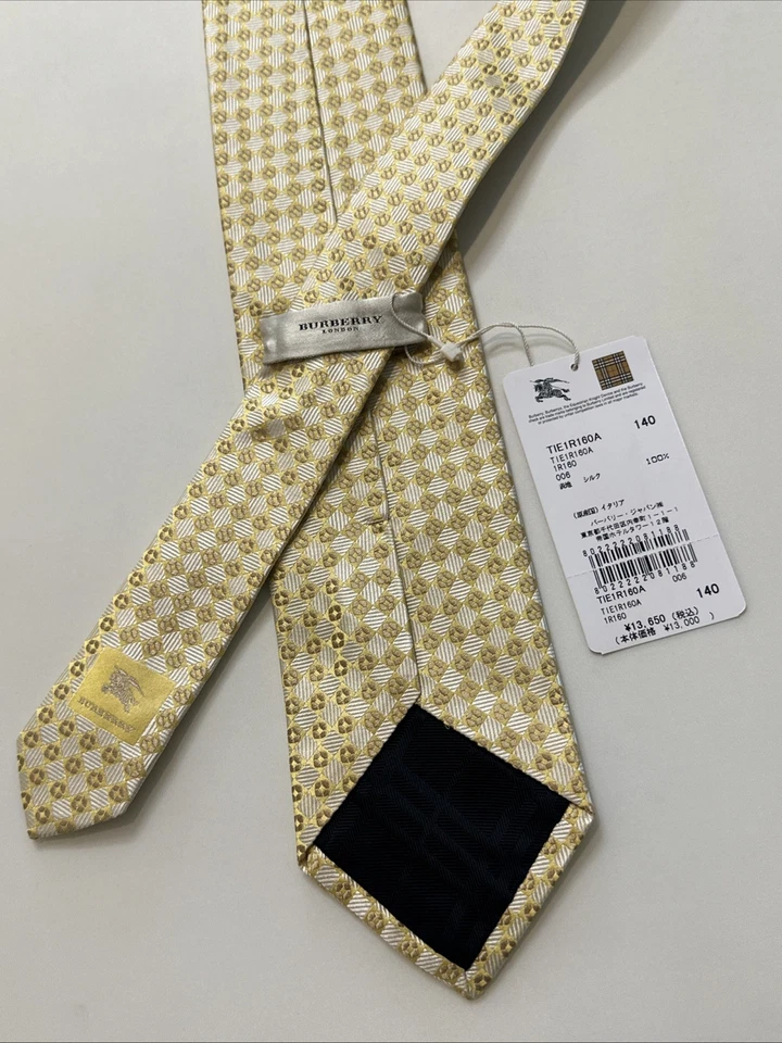 NUEVA Corbata Burberry Amarilla Hombre 100% Seda Auténtica Italia 3.5" 0350511 Foto 2 de 4