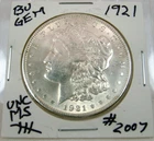 1921 MORGAN SILVER DOLLAR FROM ORIGINAL BANK BAG GEM BU US MINT #2007