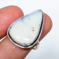 Dendritic Opal Gemstone Band Ring Size 925 Sterling Silver