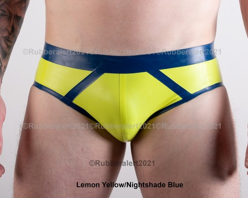 Men's Rubber Full Back BRIEFS 30"/76cm waist Lemon Yellow/Nightshade Blue trim
