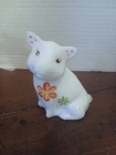FENTON Baby Pig Milk Glass Hand Painted Flowers, 2.25"wide 3.75" Tall. Signed.